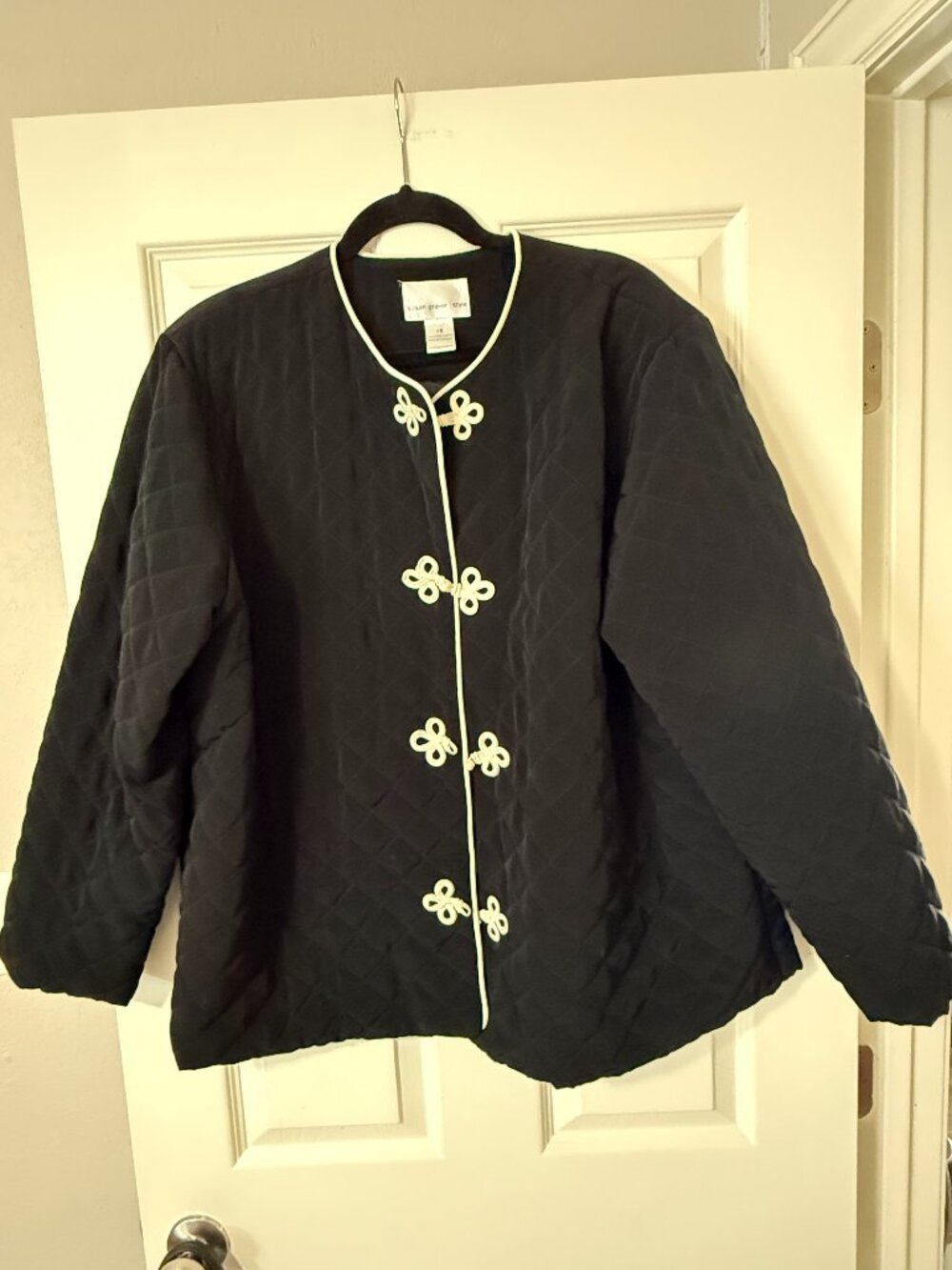 Susan Graver Style Womens Plus Size 1X Black Quilted Frog Closure Jacket Coat
